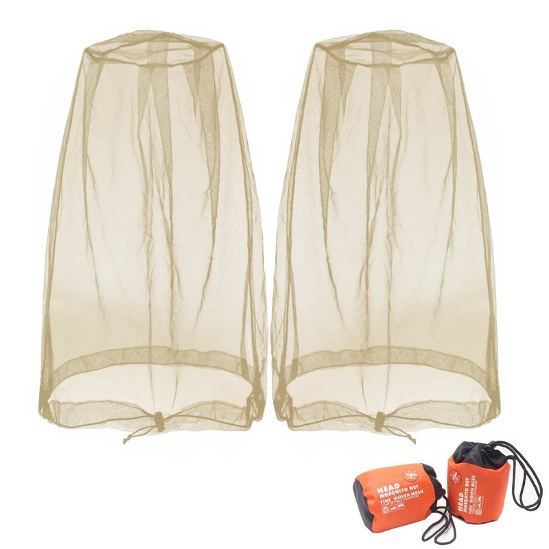 Benvo Mosquito Head Net Mesh, Face Neck Fly Netting Hood from Bugs Gnats Noseeums Screen Net for Any Outdoor Lover- with Carry Bags Fits Most Sizes of Hats Caps (2pcs, Khaki, Updated Big Net) - Image 1